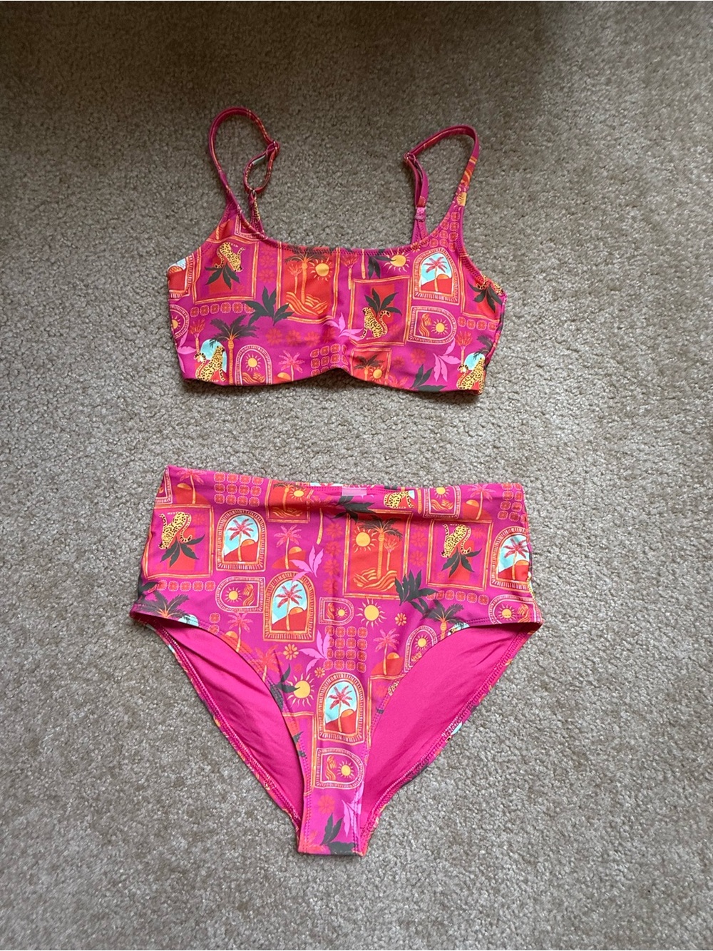 Old Navy Butter Soft Pink Tropical Print Bikini Set — SO COMFY — Never Worn